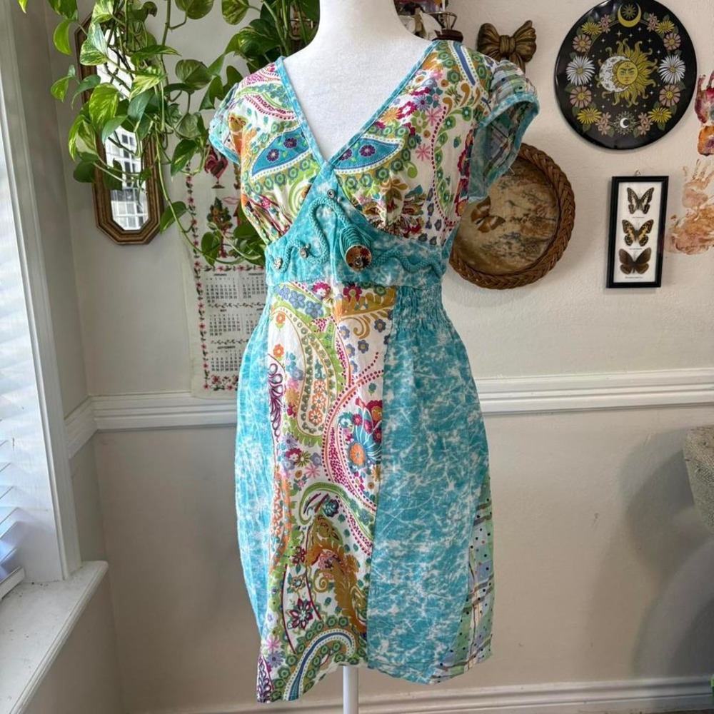 Vintage Y2K Patchwork‎ Slip Dress Paisley Artsy Babydoll Bohemian Groovy Size M